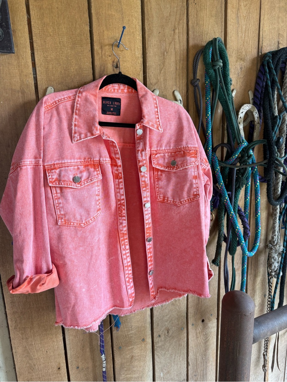 Black Label Coral Pink Washed Denim Jacket